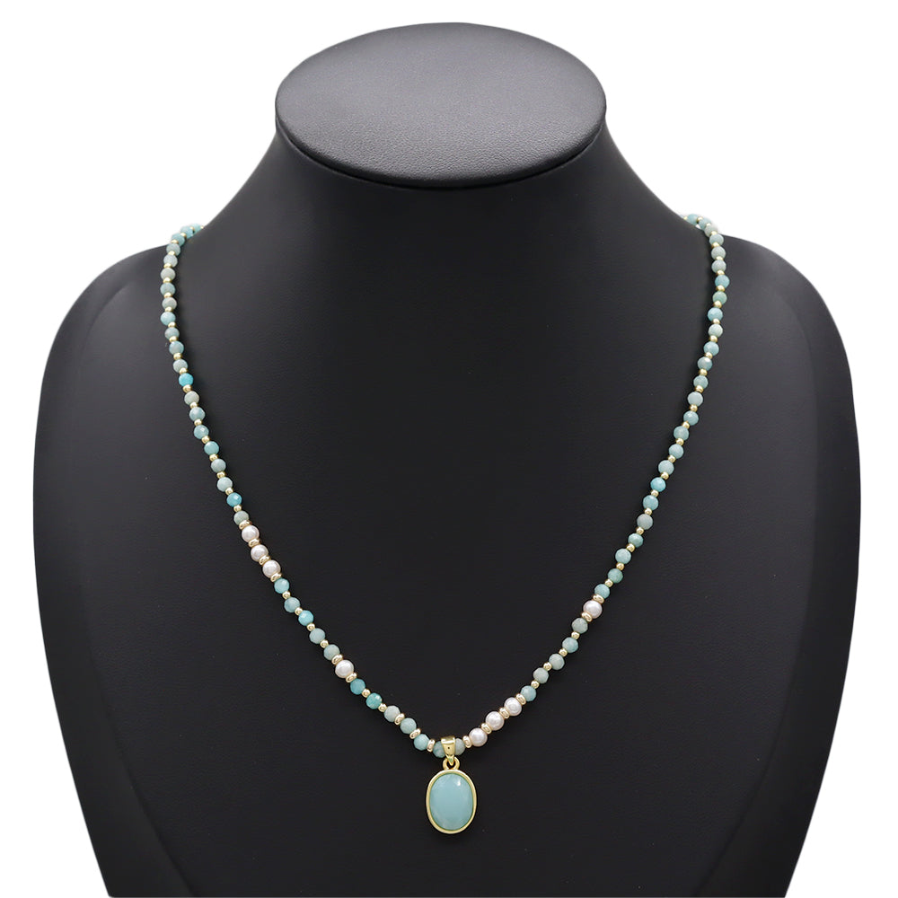 Handmade Customizable Natural Stone Beads Necklace With Natural Stone Pendant