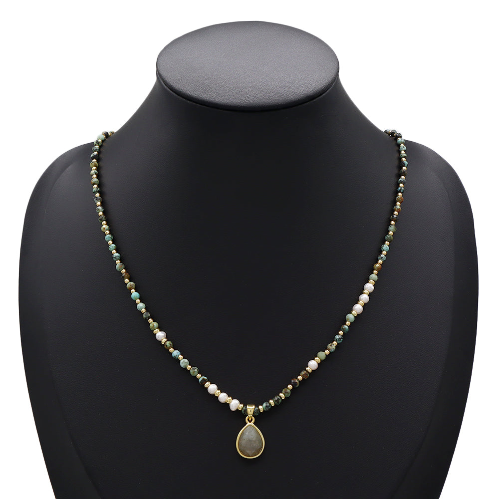 Handmade Customizable Natural Stone Beads Necklace With Natural Stone Pendant