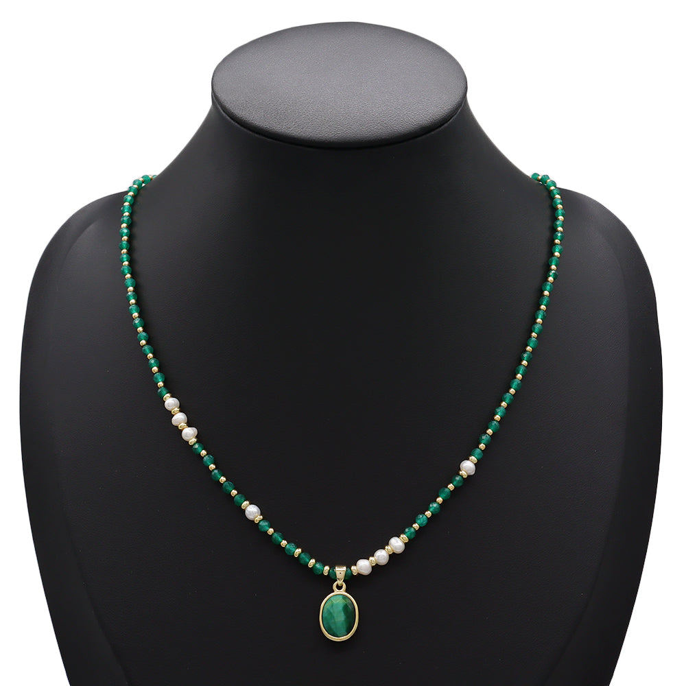 Handmade Customizable Natural Stone Beads Necklace With Natural Stone Pendant