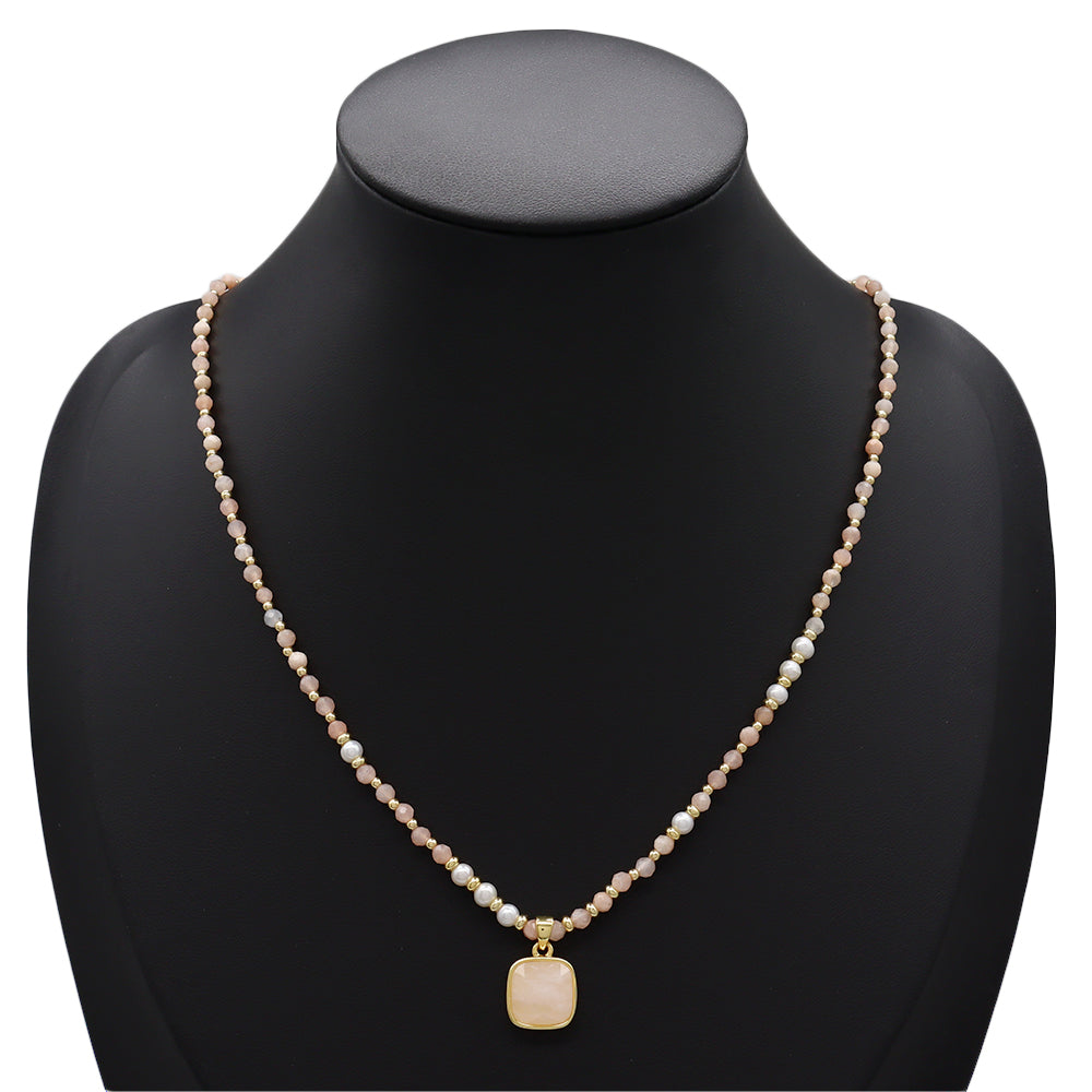 Handmade Customizable Natural Stone Beads Necklace With Natural Stone Pendant