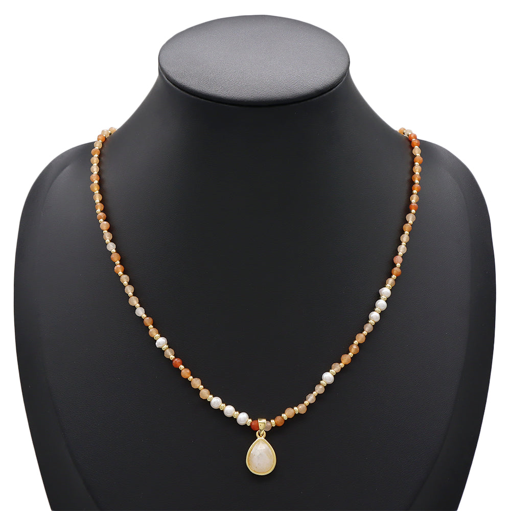 Handmade Customizable Natural Stone Beads Necklace With Natural Stone Pendant