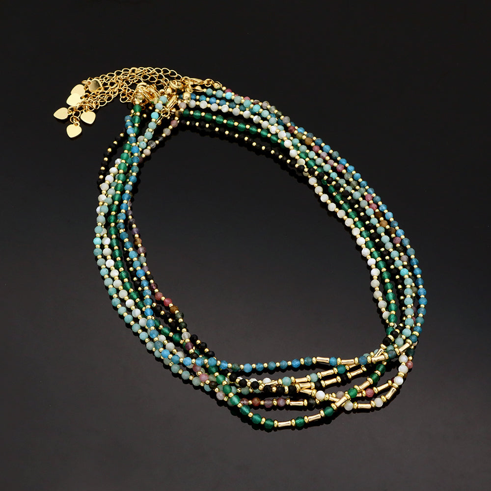 Handmade Customizable Natural Stone Beads With Brass Beads Necklace