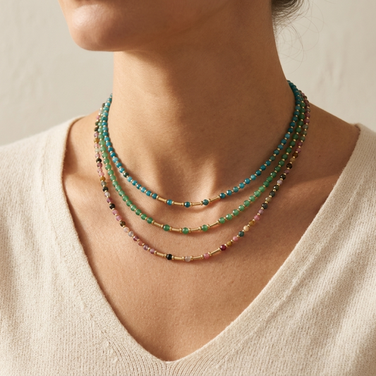 Handmade Customizable Natural Stone Beads With Brass Beads Necklace