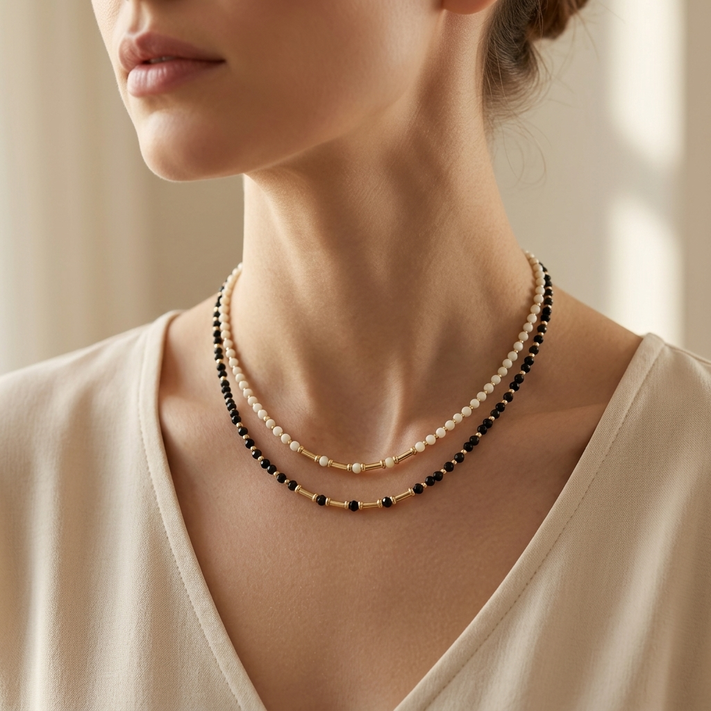Handmade Customizable Natural Stone Beads With Brass Beads Necklace