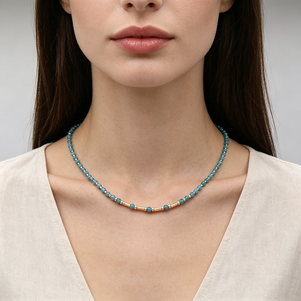Handmade Customizable Natural Stone Beads With Brass Beads Necklace