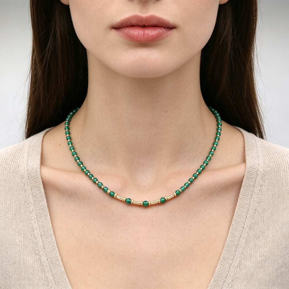 Handmade Customizable Natural Stone Beads With Brass Beads Necklace