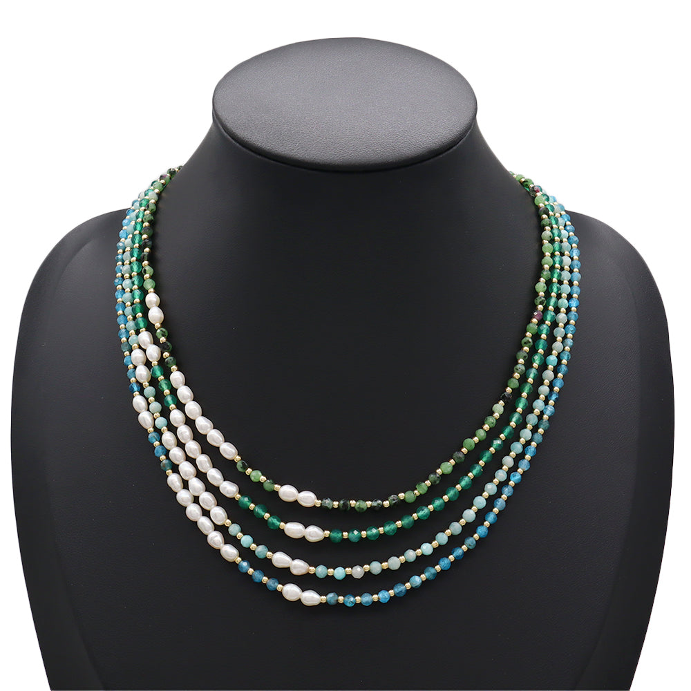 Handmade Customizable Natural Stone Beads Necklace With Fresh Water Pearl