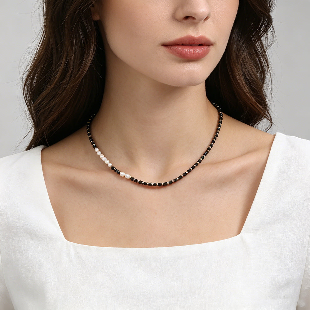 Handmade Customizable Natural Stone Beads Necklace With Fresh Water Pearl
