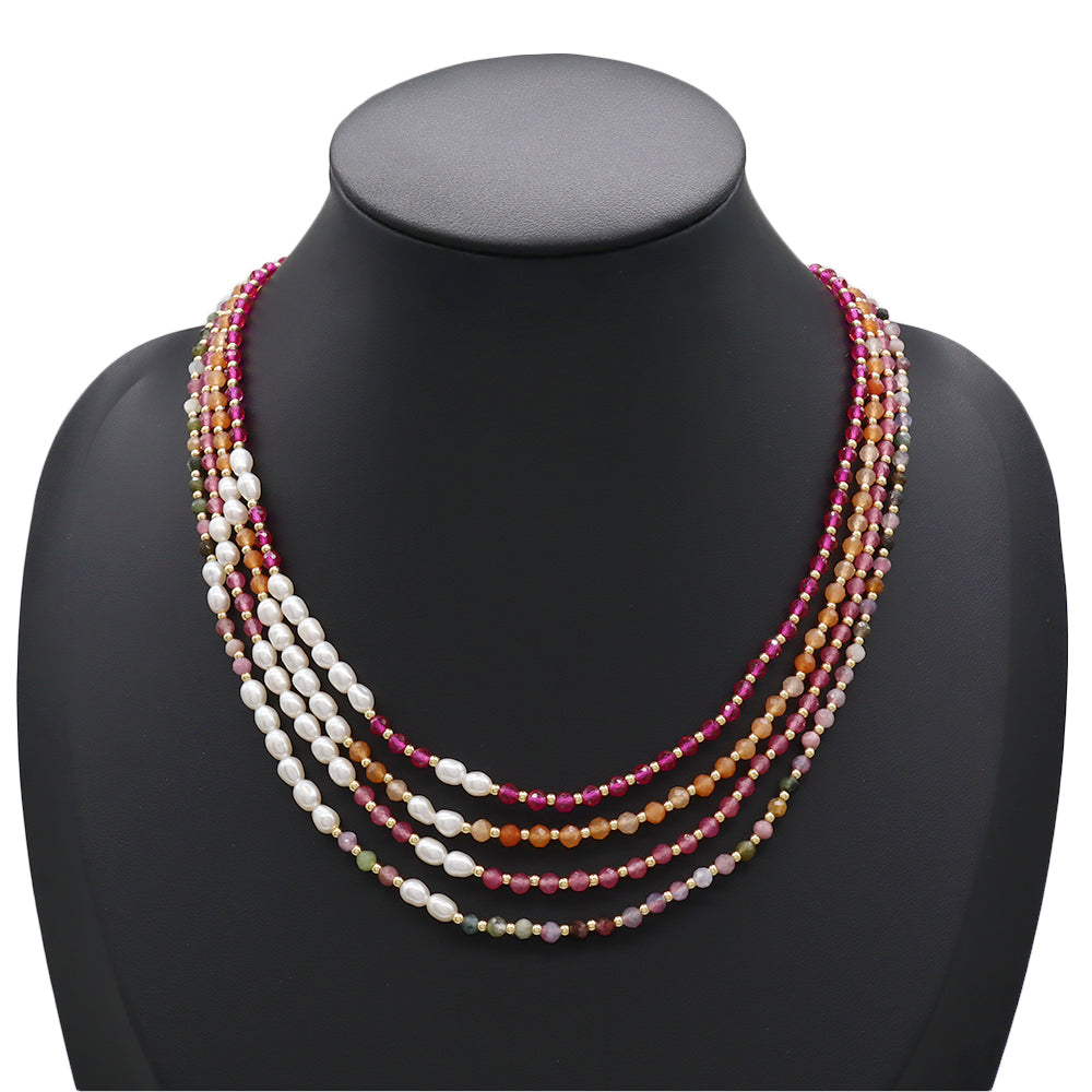 Handmade Customizable Natural Stone Beads Necklace With Fresh Water Pearl