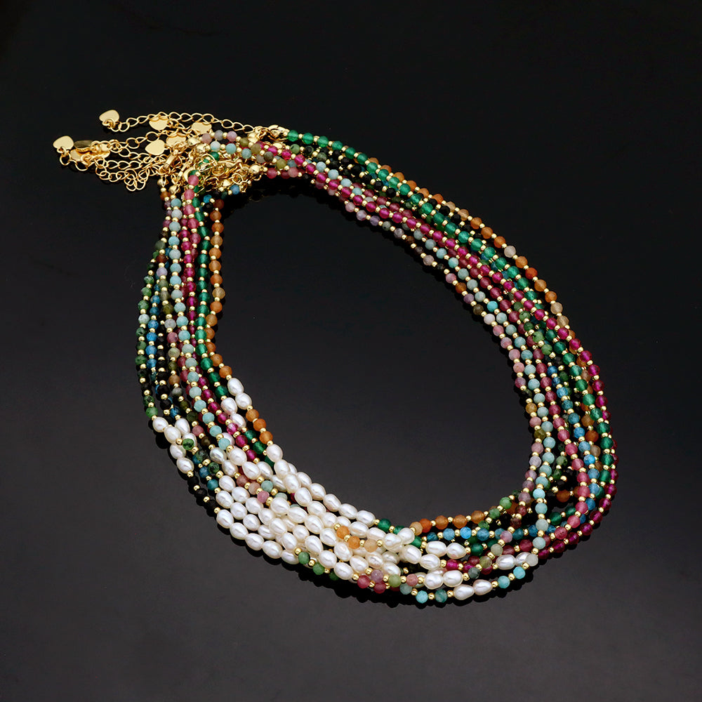 Handmade Customizable Natural Stone Beads Necklace With Fresh Water Pearl