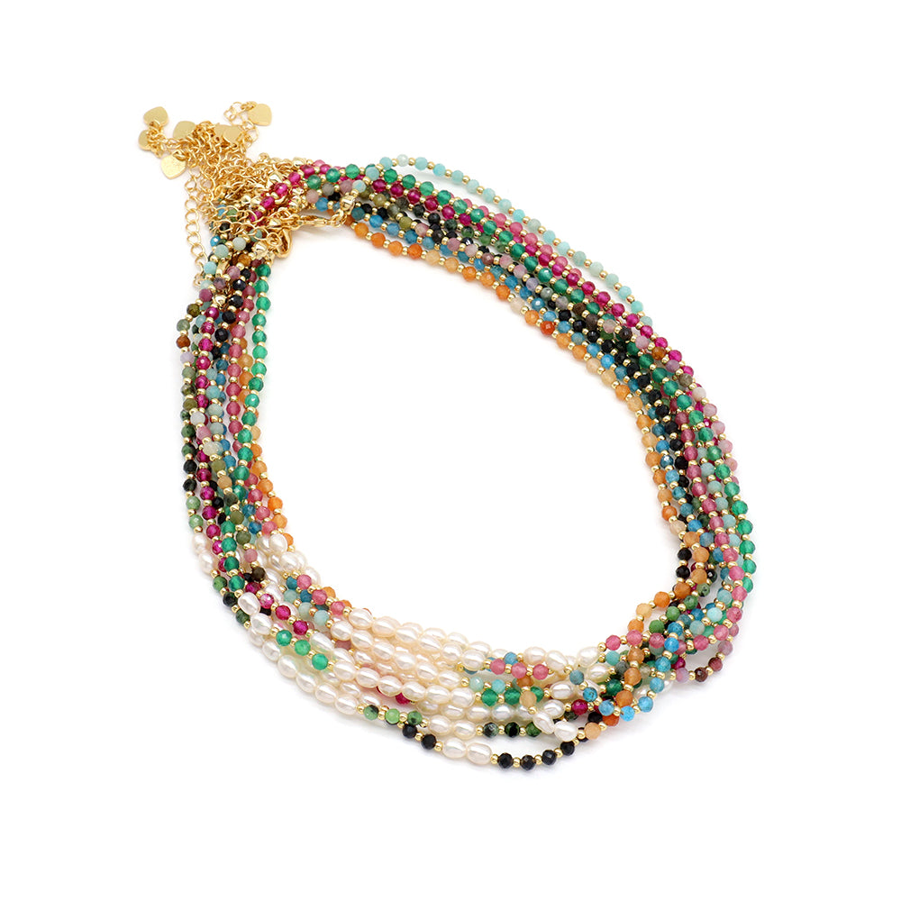 Handmade Customizable Natural Stone Beads Necklace With Fresh Water Pearl