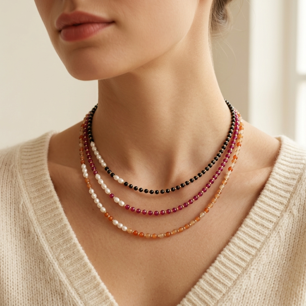 Handmade Customizable Natural Stone Beads Necklace With Fresh Water Pearl