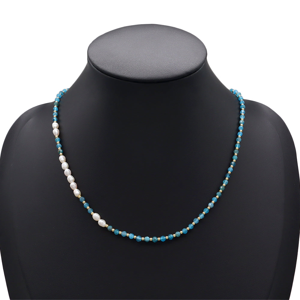 Handmade Customizable Natural Stone Beads Necklace With Fresh Water Pearl