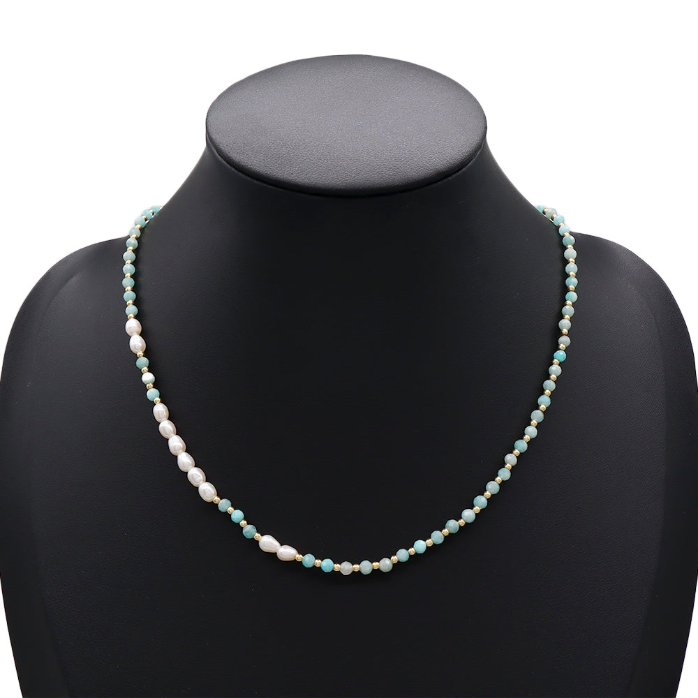 Handmade Customizable Natural Stone Beads Necklace With Fresh Water Pearl