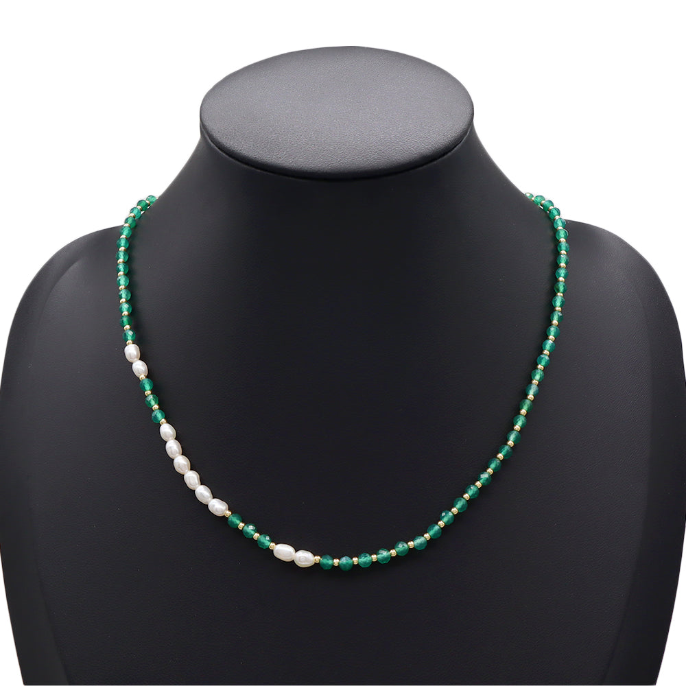 Handmade Customizable Natural Stone Beads Necklace With Fresh Water Pearl