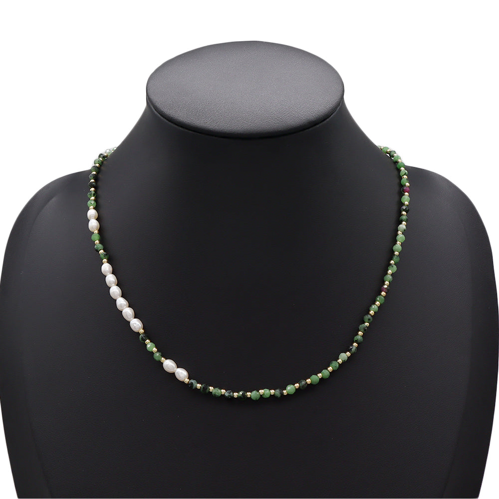 Handmade Customizable Natural Stone Beads Necklace With Fresh Water Pearl