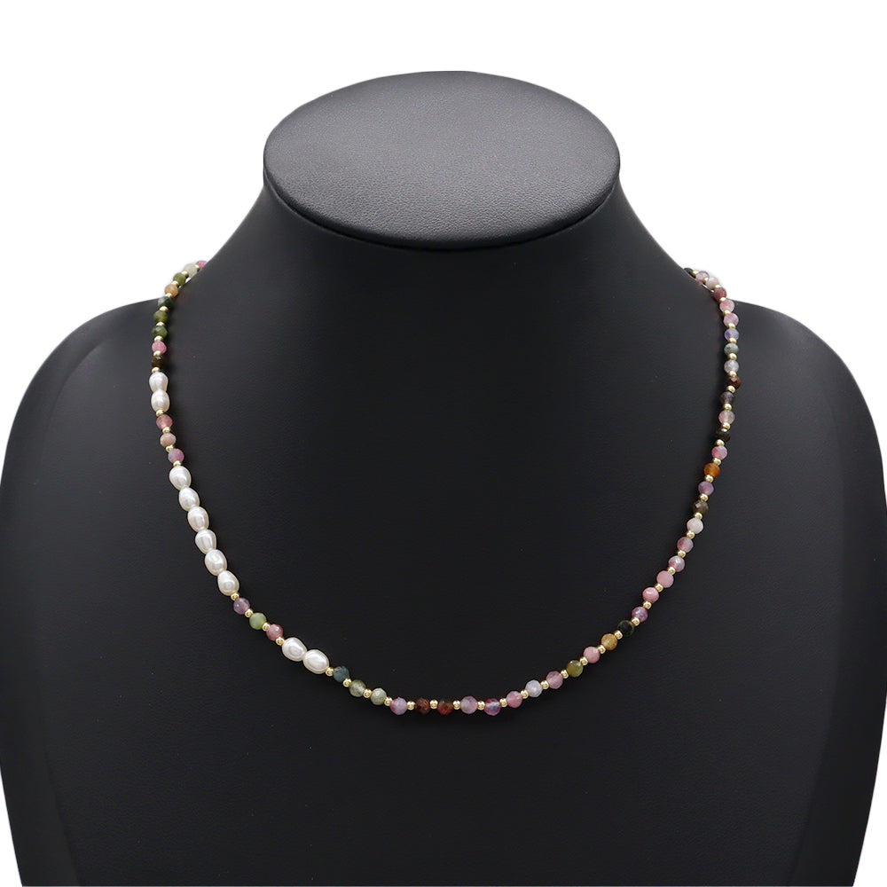 Handmade Customizable Natural Stone Beads Necklace With Fresh Water Pearl