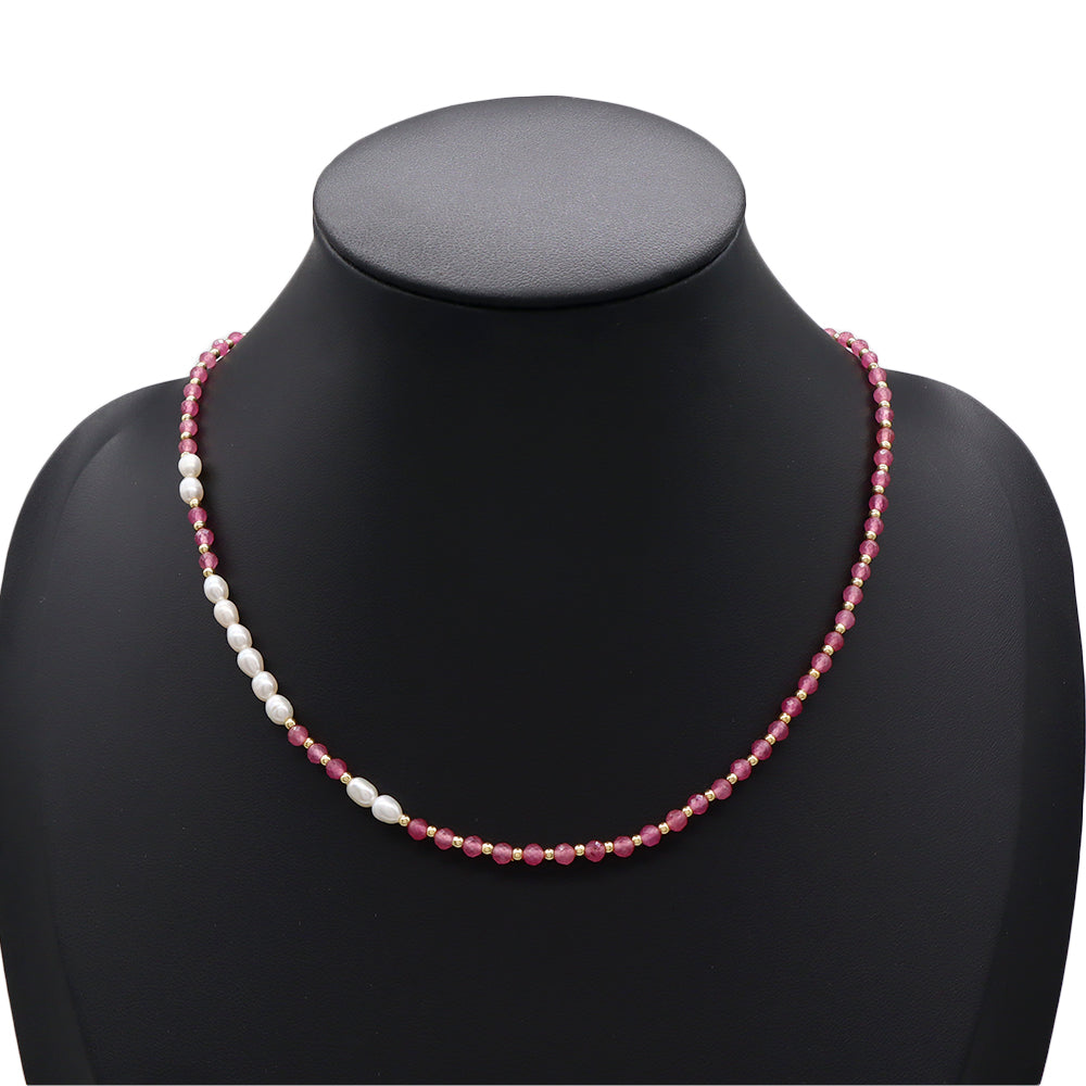 Handmade Customizable Natural Stone Beads Necklace With Fresh Water Pearl