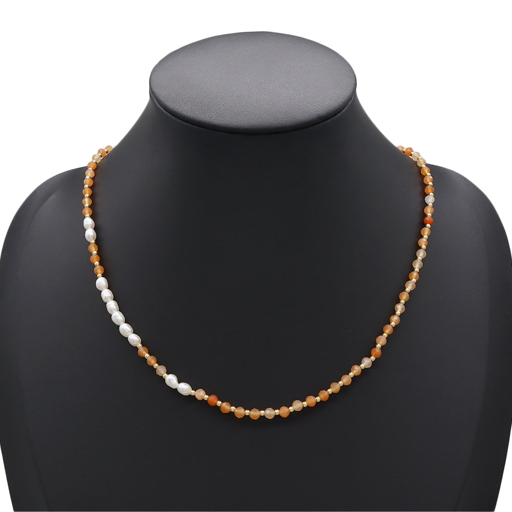 Handmade Customizable Natural Stone Beads Necklace With Fresh Water Pearl