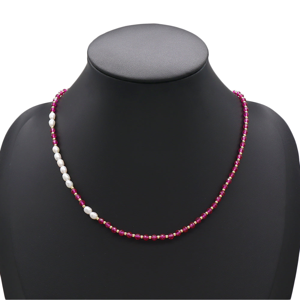 Handmade Customizable Natural Stone Beads Necklace With Fresh Water Pearl