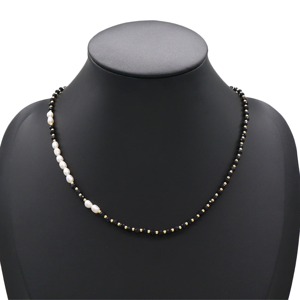 Handmade Customizable Natural Stone Beads Necklace With Fresh Water Pearl