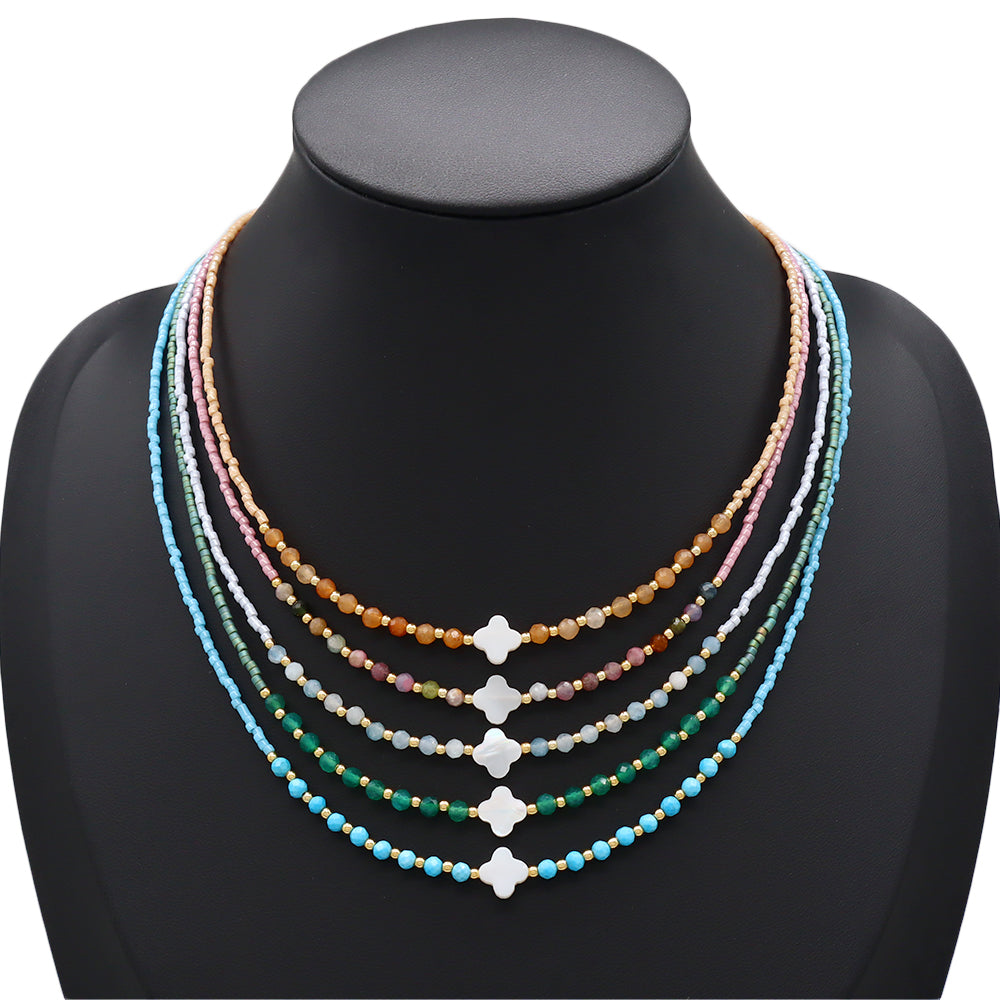 Handmade Customizable Miyuki Beads Nacklace With Natural Stone Beads Brass Beads
