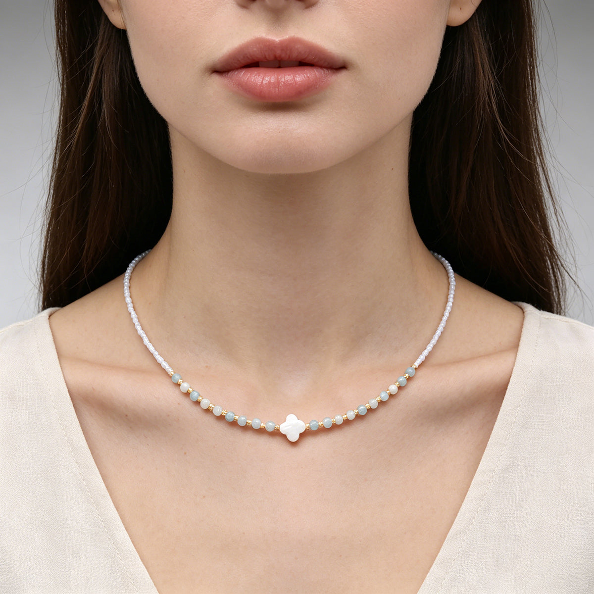 Handmade Customizable Miyuki Beads Nacklace With Natural Stone Beads Brass Beads