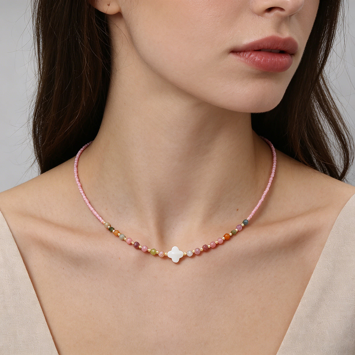 Handmade Customizable Miyuki Beads Nacklace With Natural Stone Beads Brass Beads