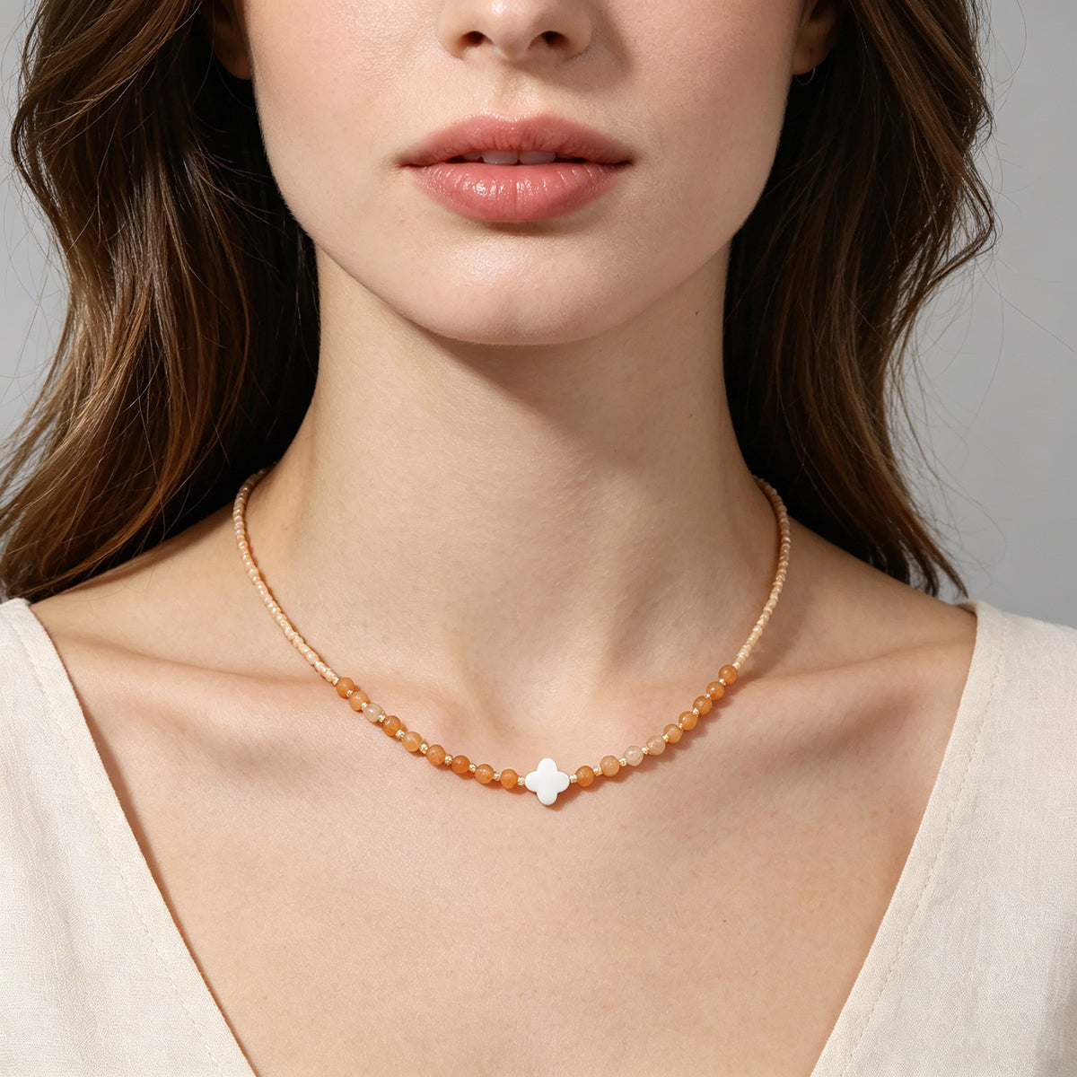 Handmade Customizable Miyuki Beads Nacklace With Natural Stone Beads Brass Beads