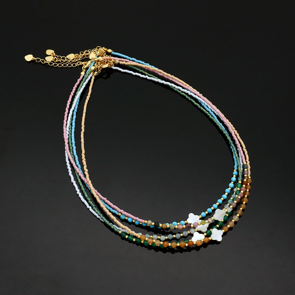 Handmade Customizable Miyuki Beads Nacklace With Natural Stone Beads Brass Beads