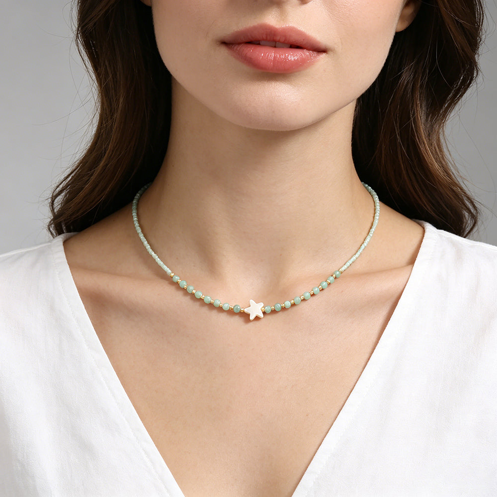 Handmade Customizable Miyuki Beads Nacklace With Natural Stone Beads Brass Beads