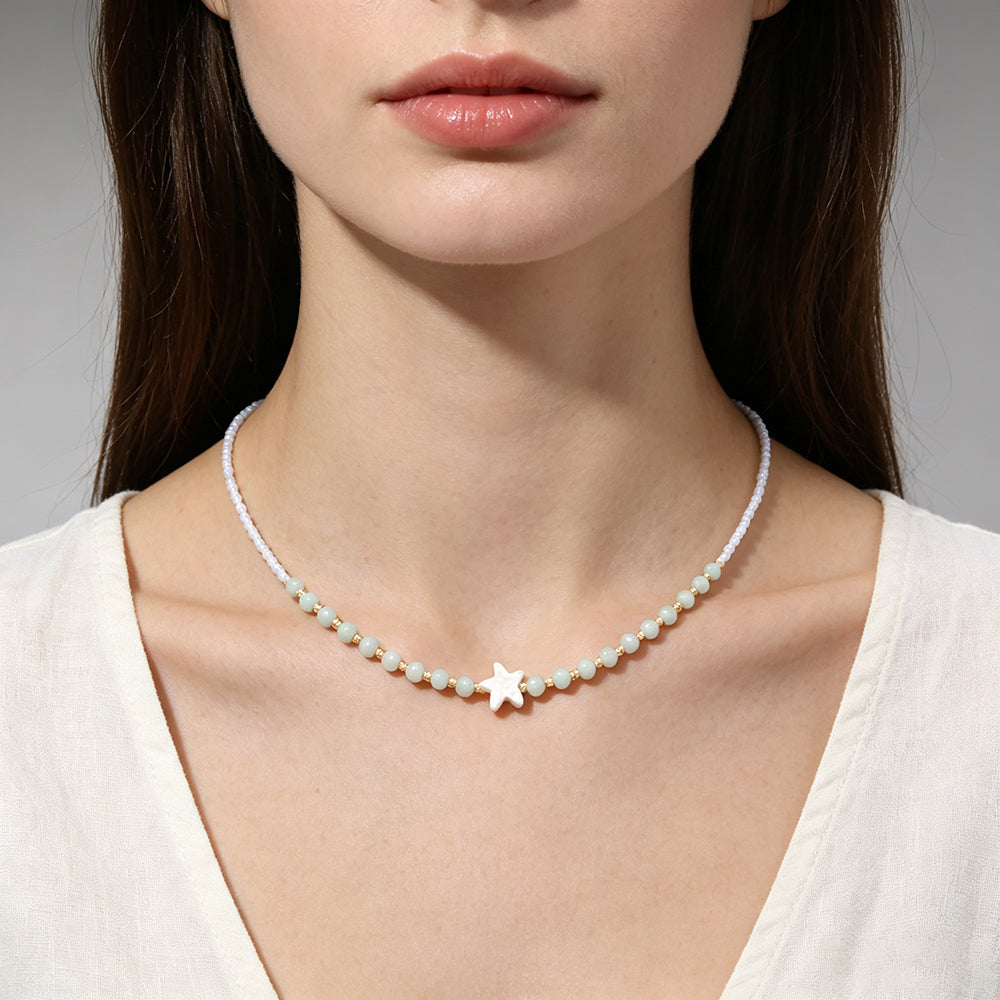 Handmade Customizable Miyuki Beads Nacklace With Natural Stone Beads Brass Beads