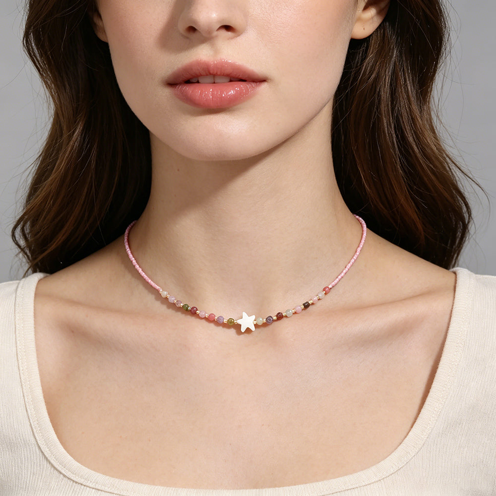 Handmade Customizable Miyuki Beads Nacklace With Natural Stone Beads Brass Beads