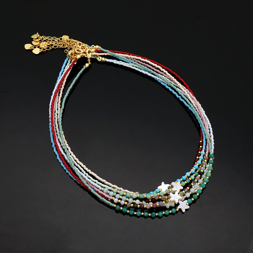 Handmade Customizable Miyuki Beads Nacklace With Natural Stone Beads Brass Beads
