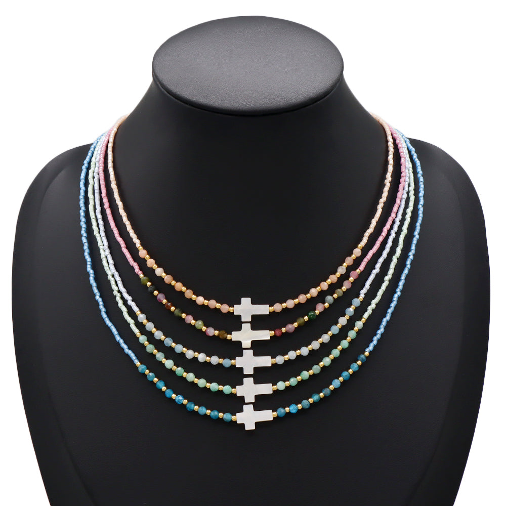 Handmade Customizable Miyuki Beads Nacklace With Natural Stone Beads Brass Beads Shell Charm