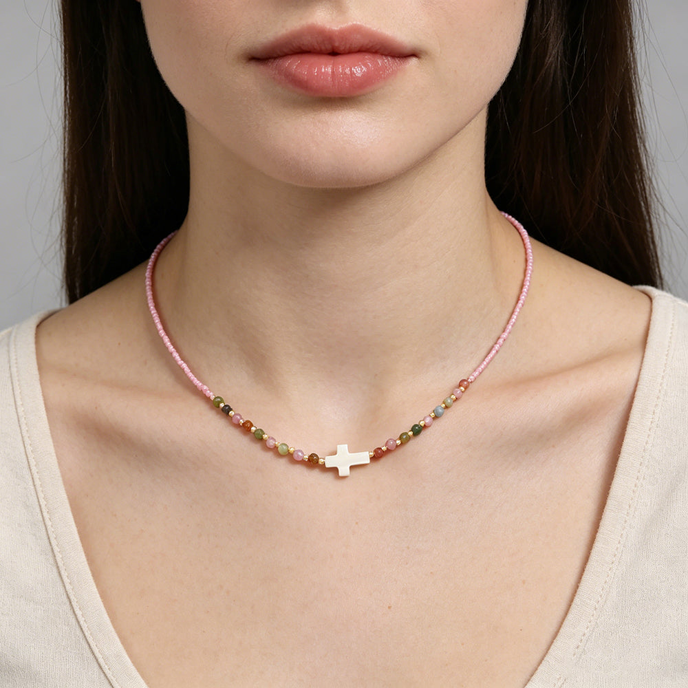 Handmade Customizable Miyuki Beads Nacklace With Natural Stone Beads Brass Beads Shell Charm