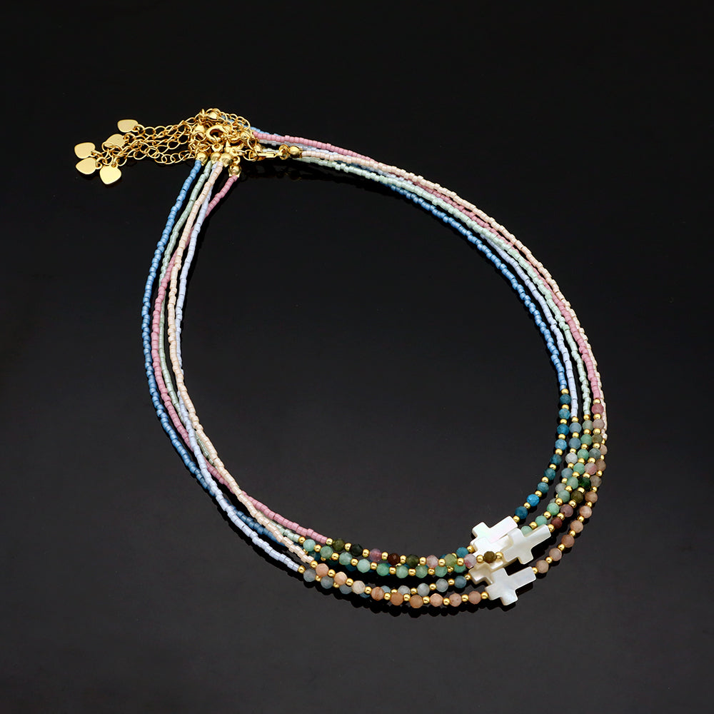 Handmade Customizable Miyuki Beads Nacklace With Natural Stone Beads Brass Beads Shell Charm