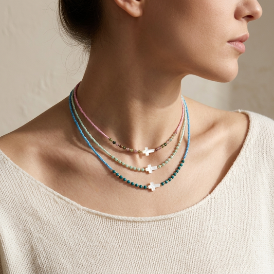 Handmade Customizable Miyuki Beads Nacklace With Natural Stone Beads Brass Beads Shell Charm