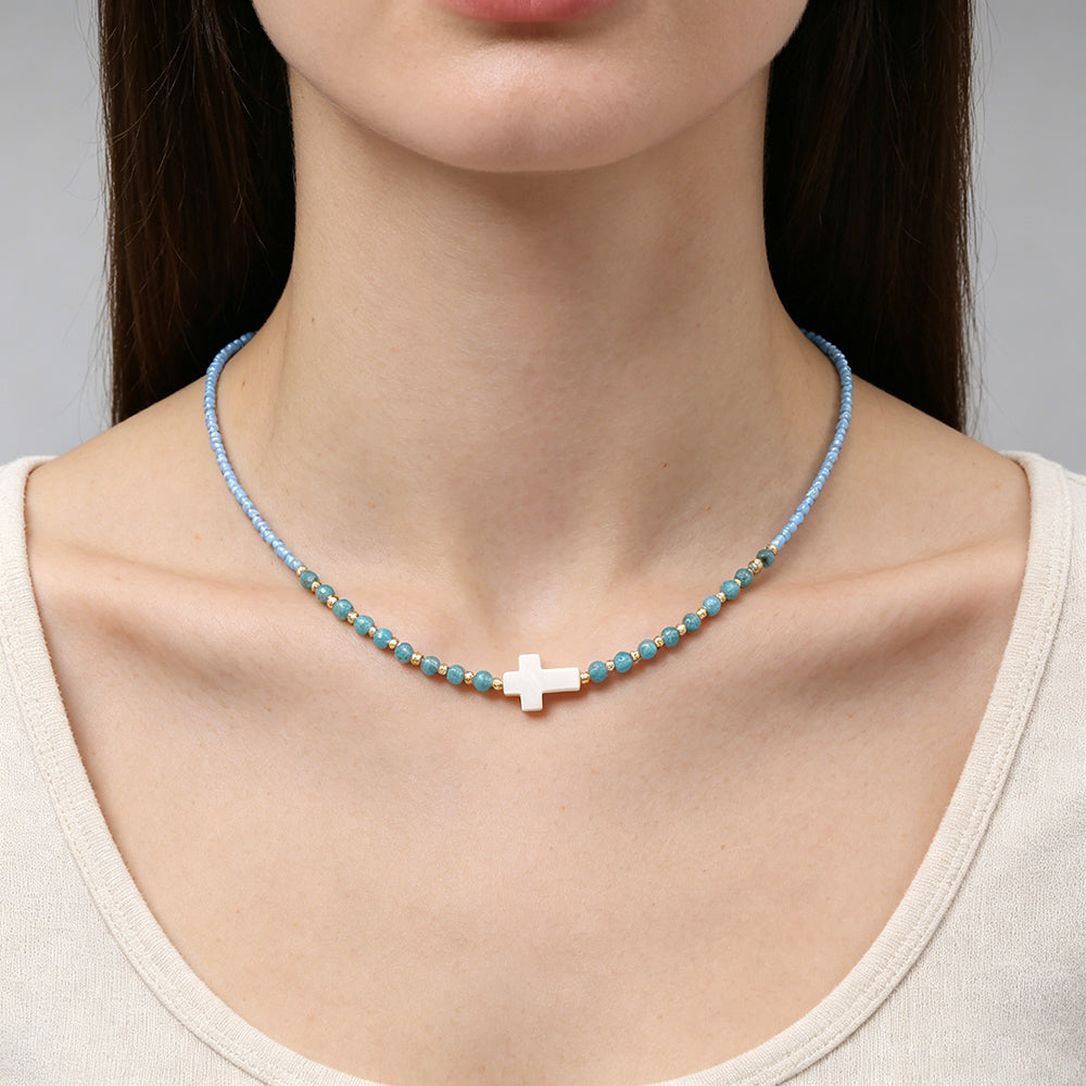 Handmade Customizable Miyuki Beads Nacklace With Natural Stone Beads Brass Beads Shell Charm