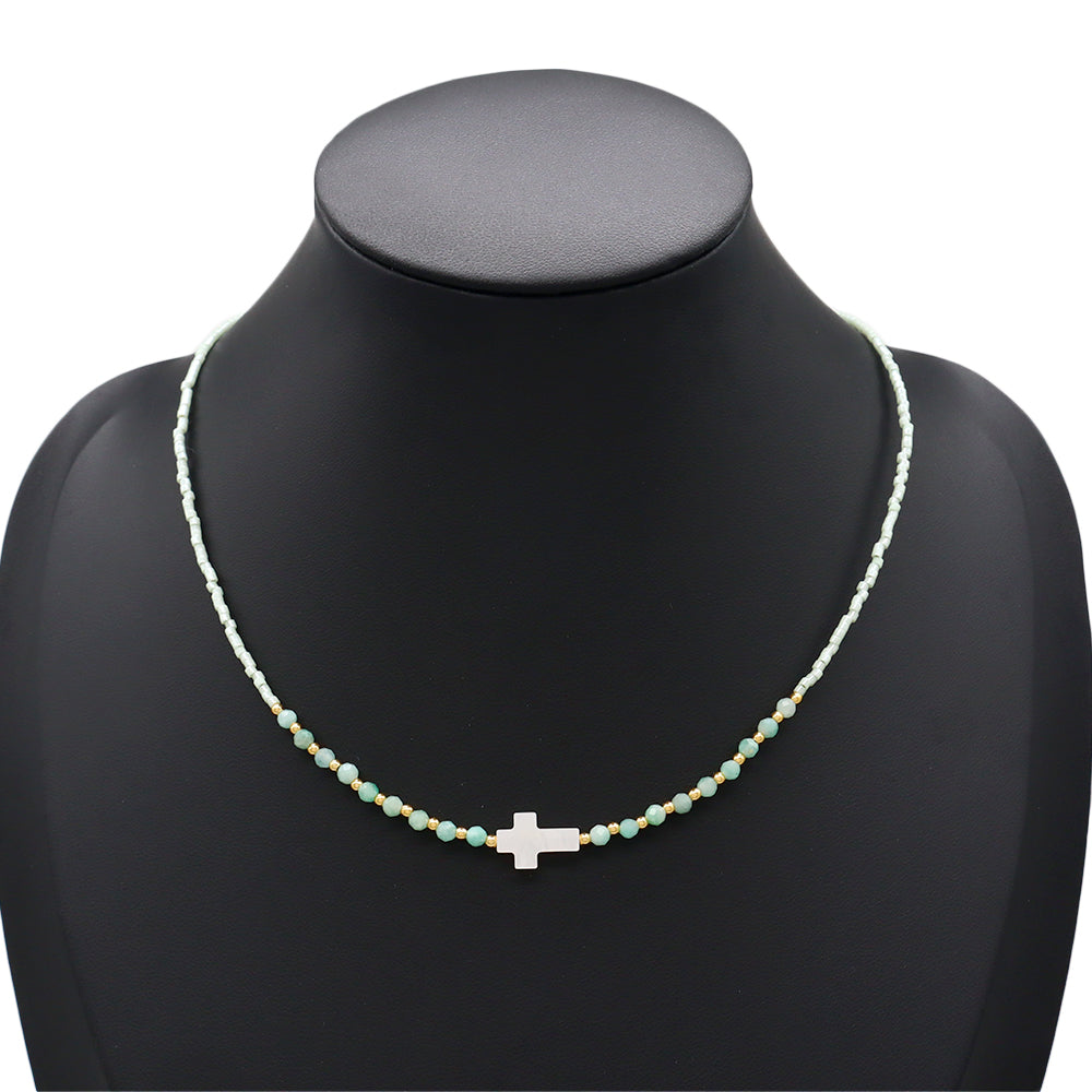 Handmade Customizable Miyuki Beads Nacklace With Natural Stone Beads Brass Beads Shell Charm