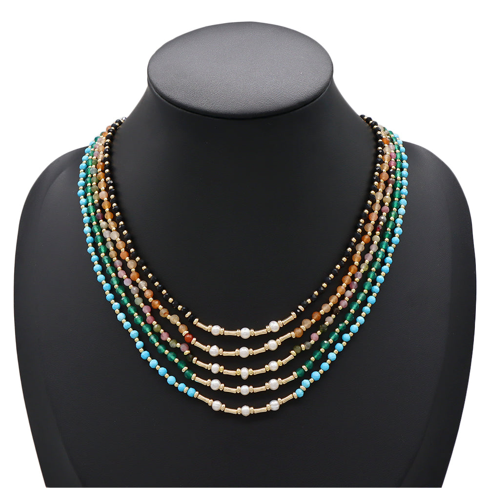 Handmade Customizable Natural Stone Beads Necklace With Fresh Water Pearl