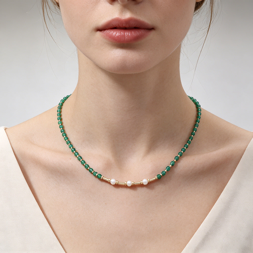 Handmade Customizable Natural Stone Beads Necklace With Fresh Water Pearl