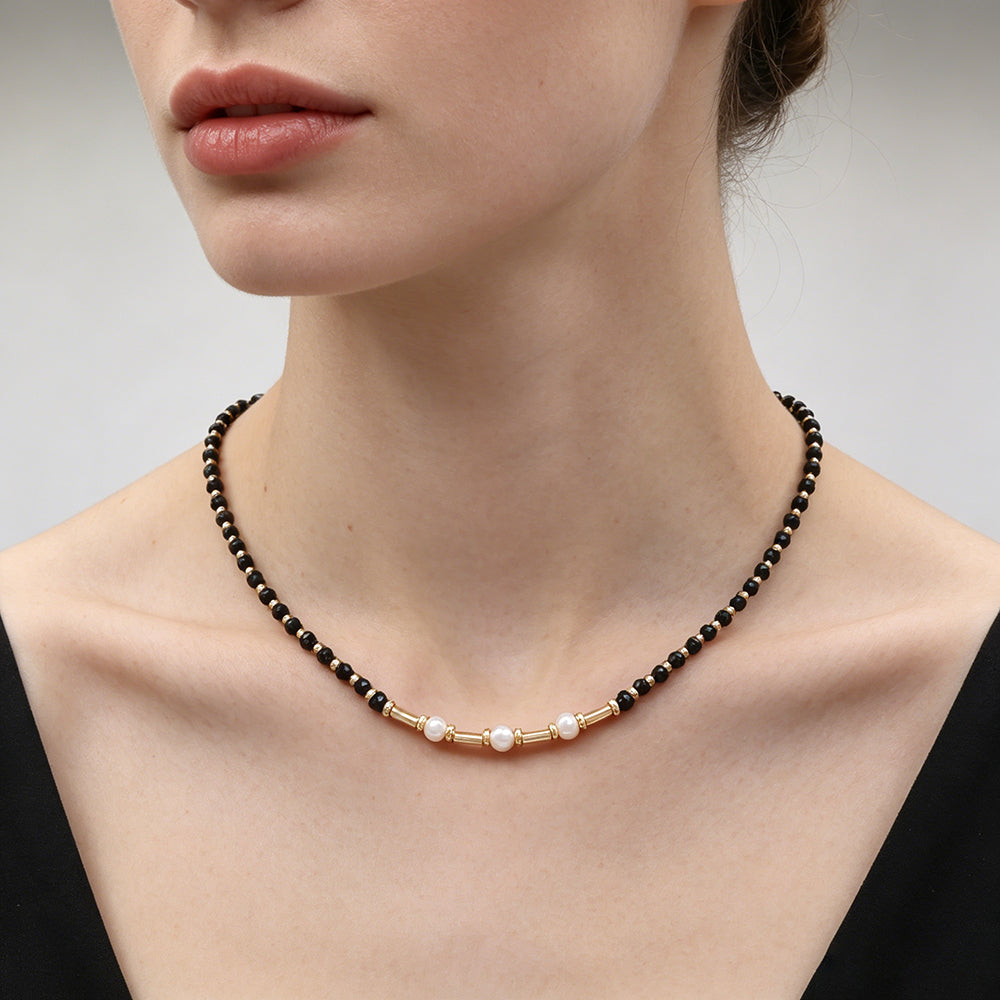 Handmade Customizable Natural Stone Beads Necklace With Fresh Water Pearl