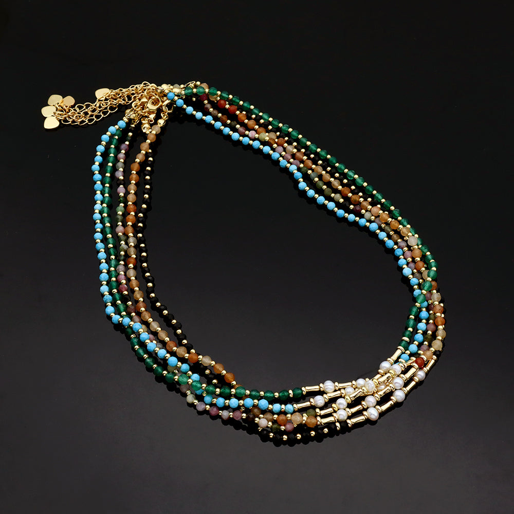 Handmade Customizable Natural Stone Beads Necklace With Fresh Water Pearl