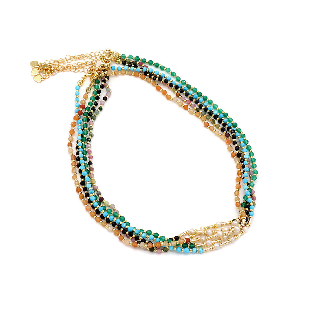 Handmade Customizable Natural Stone Beads Necklace With Fresh Water Pearl