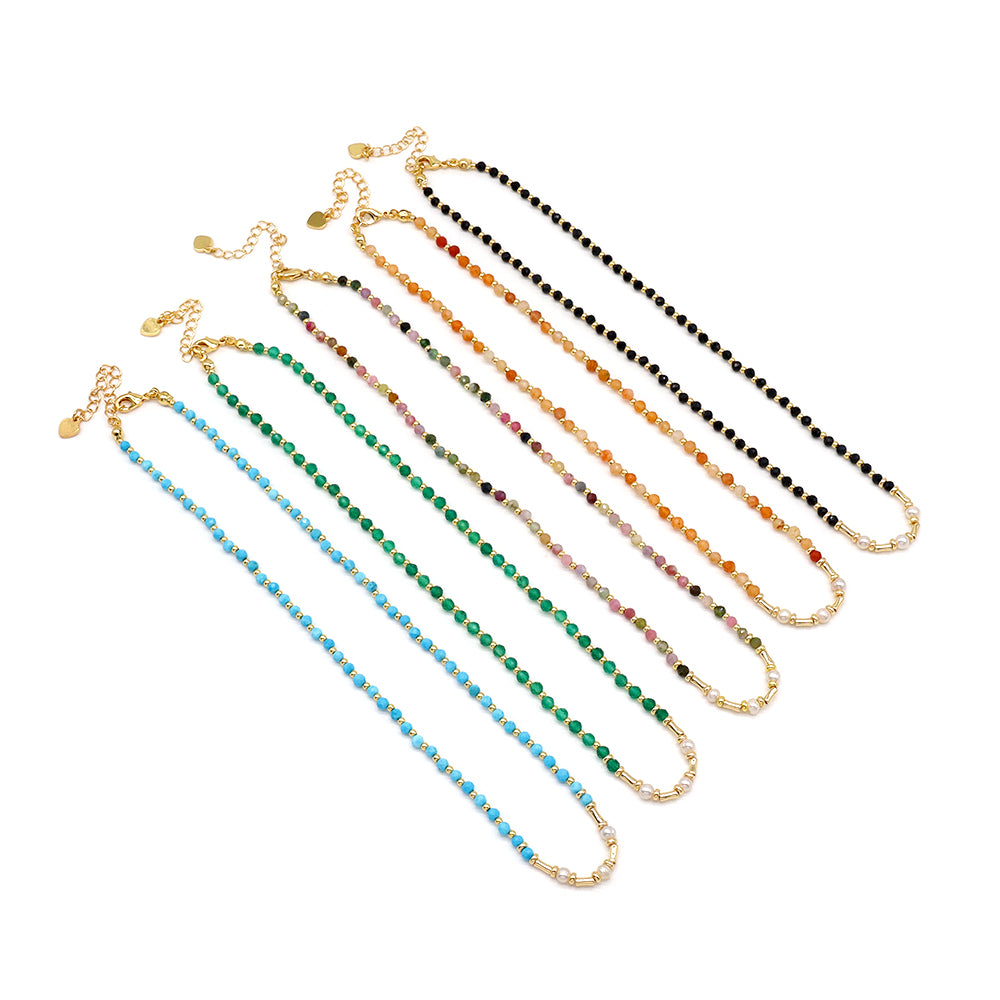 Handmade Customizable Natural Stone Beads Necklace With Fresh Water Pearl