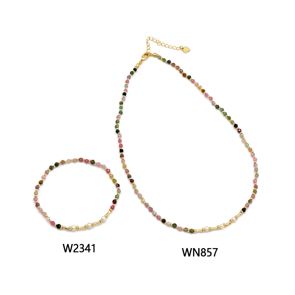 Handmade Customizable Natural Stone Beads Necklace With Fresh Water Pearl