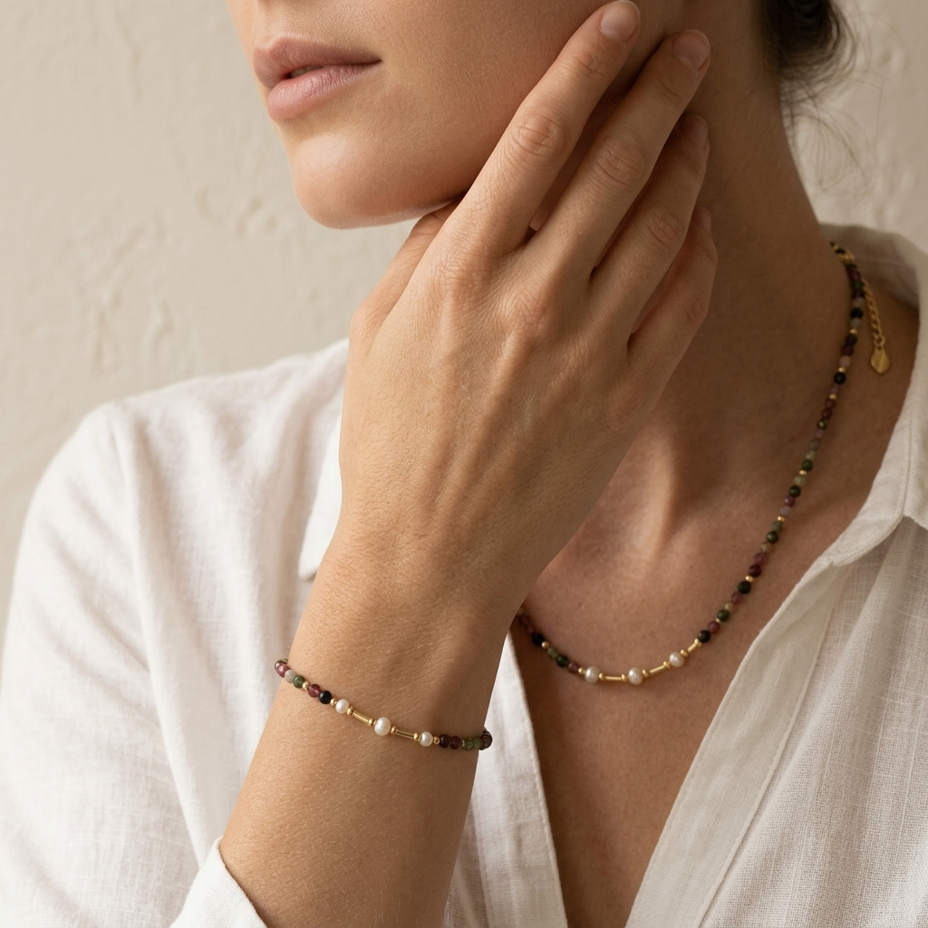 Handmade Customizable Natural Stone Beads Necklace With Fresh Water Pearl