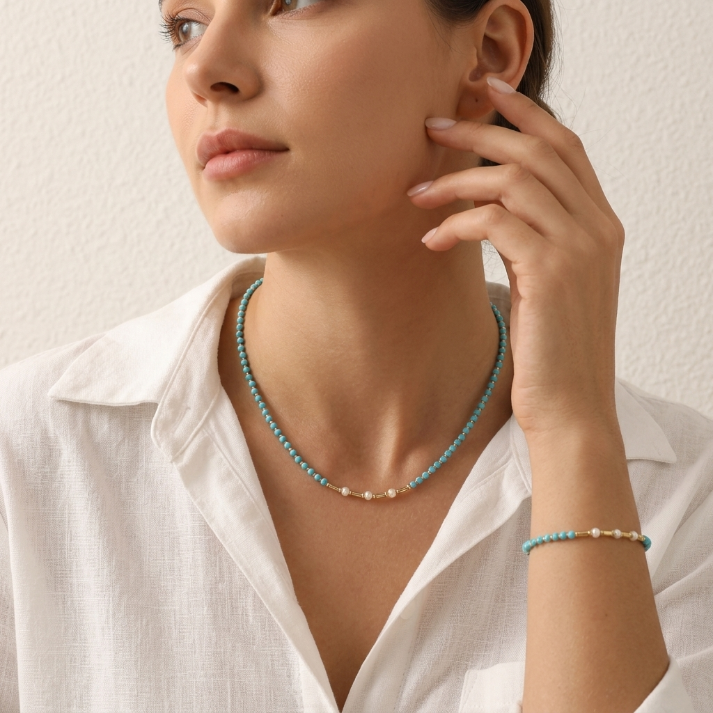 Handmade Customizable Natural Stone Beads Necklace With Fresh Water Pearl