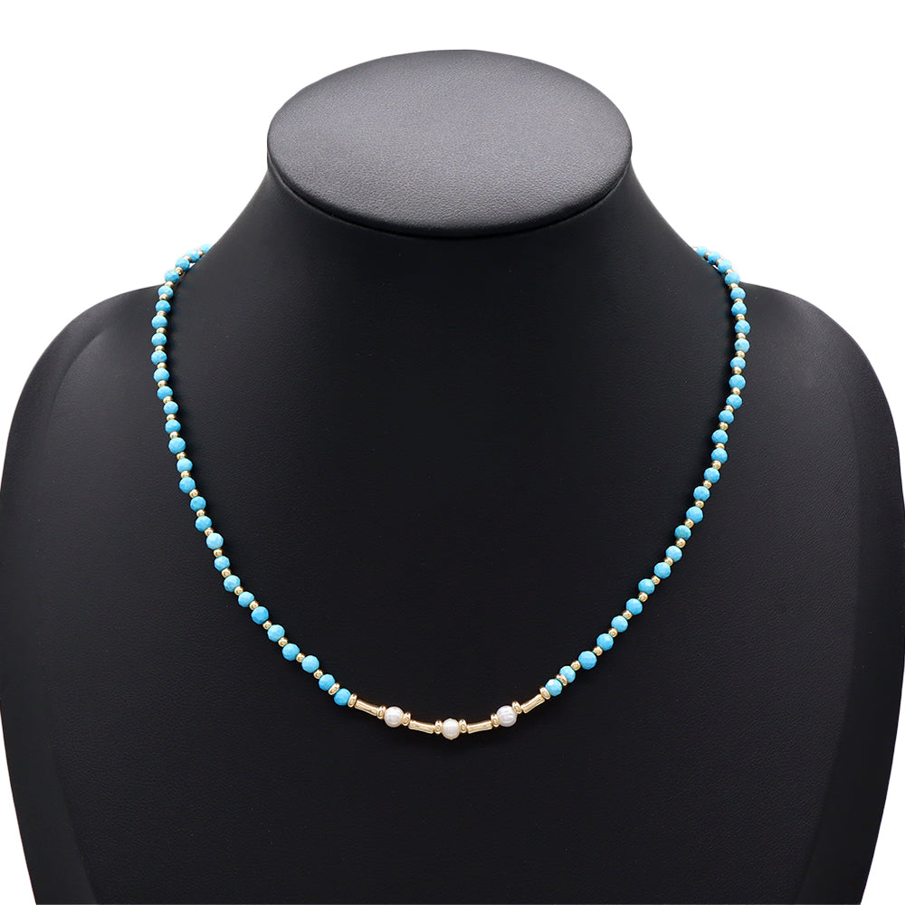 Handmade Customizable Natural Stone Beads Necklace With Fresh Water Pearl